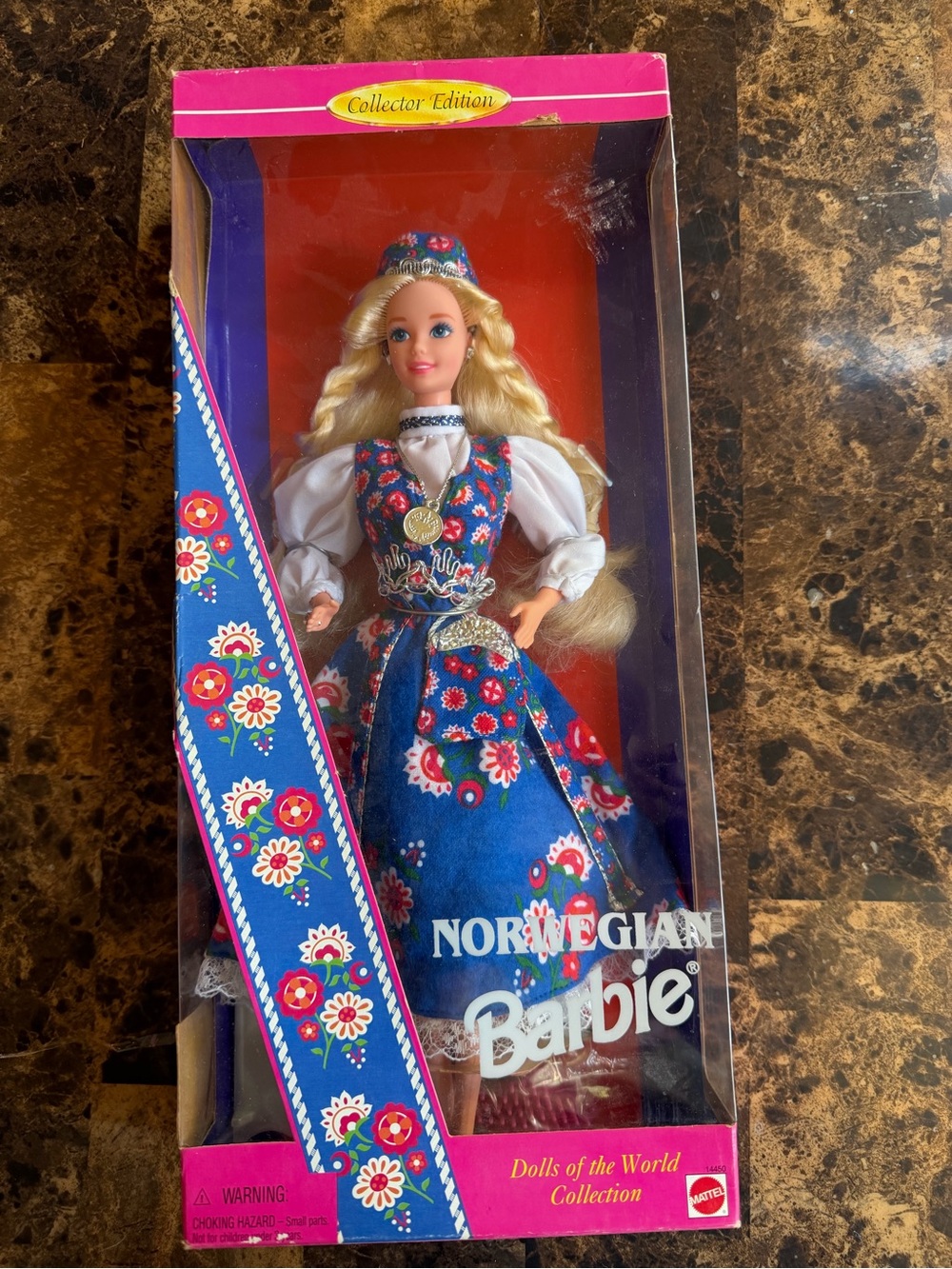 Mattel Norwegian Barbie Doll in Blue Floral Costume